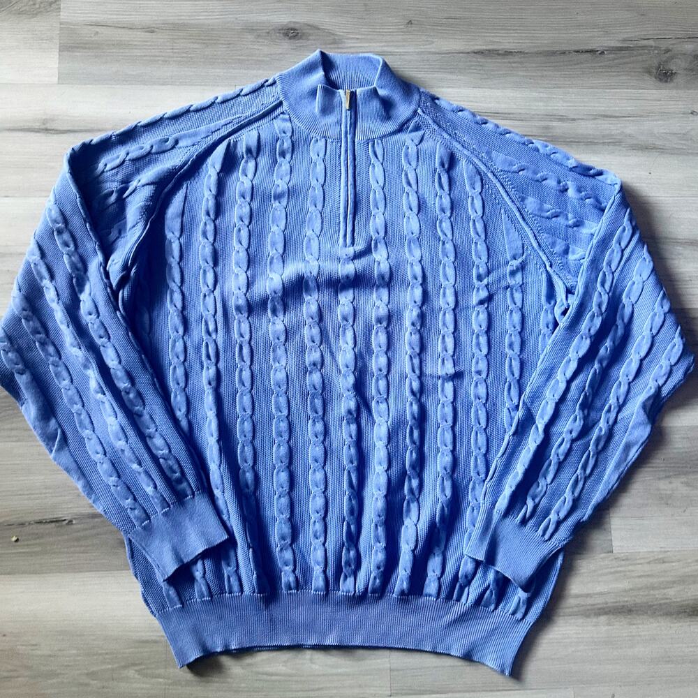 Dalmine GIZA Egyptian Cotton Men’s Pullover Blue Cable Knot Sweater Sz XXL Italy